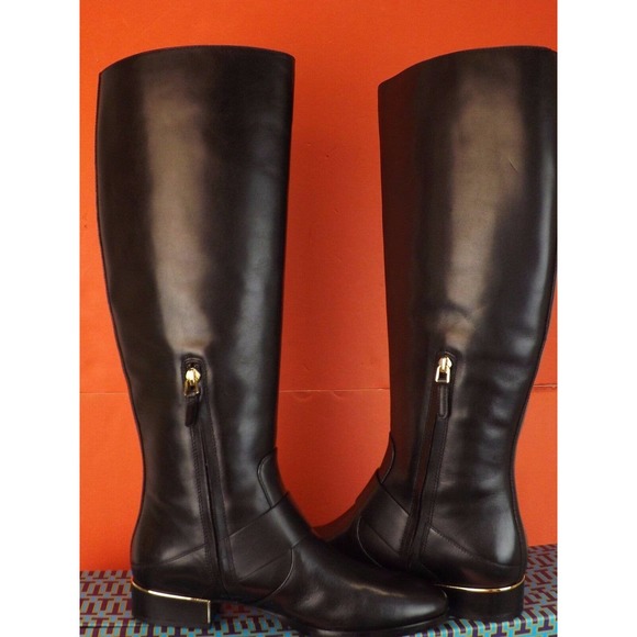 NIB TORY BURCH SOFIA BLACK BELTED BUCKLE LEATHER REVA TALL RIDING BOOTS 6 - Picture 7 of 12